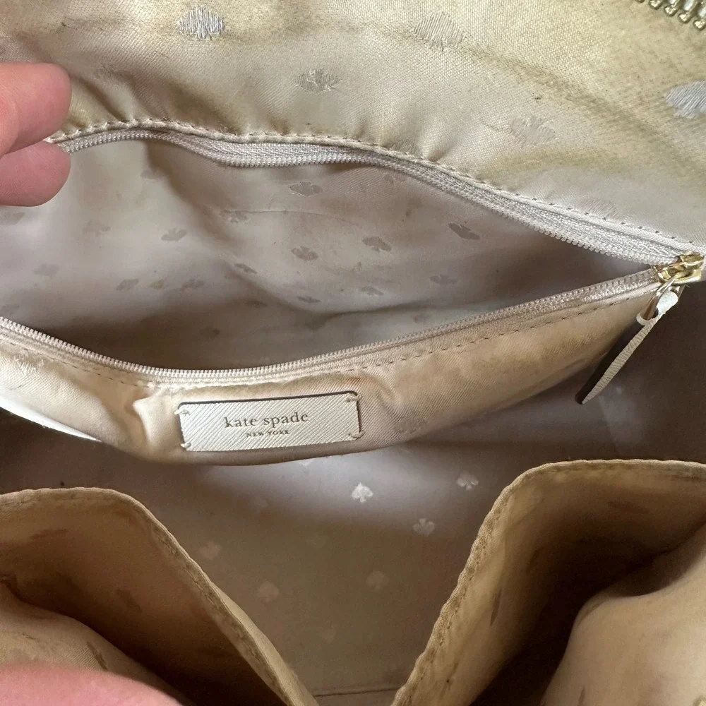 KATE SPADE Reiley Straw Dome Satchel Crossbody Off White Leather Braided Trim